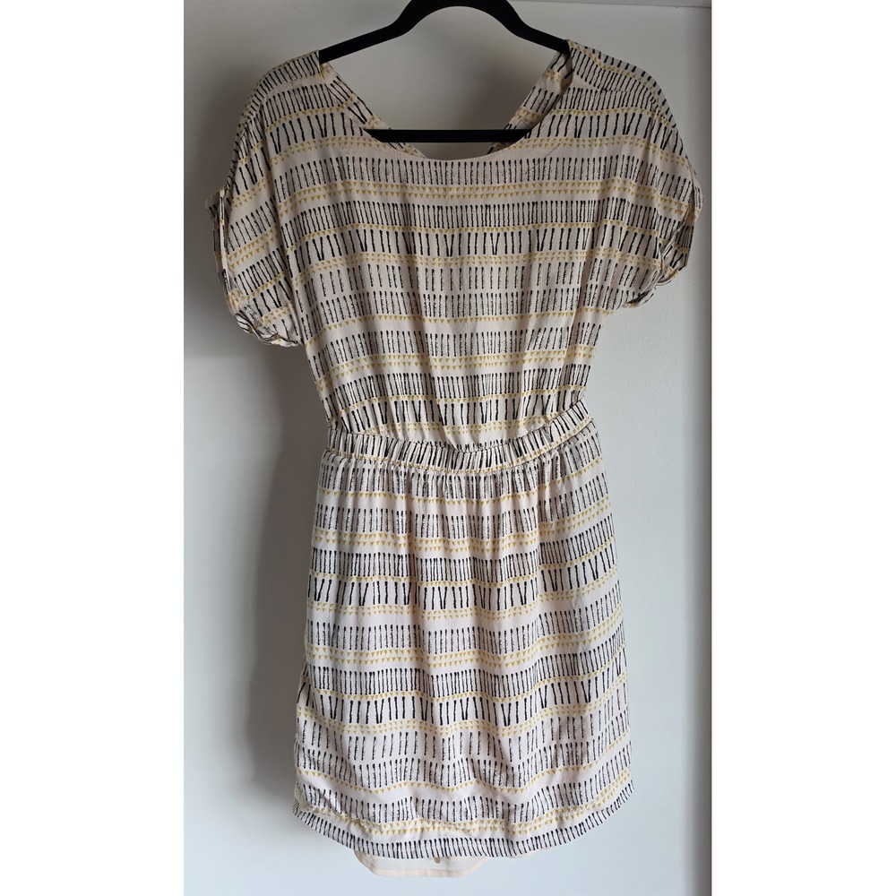 BCBGeneration Mini Dress XS Geometric Short Sleeve Round Neck Beige Black